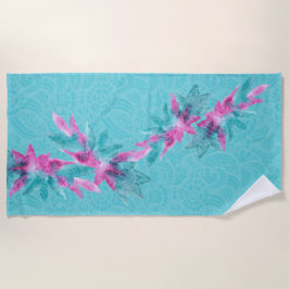 Toalla De Playa Flores hawaianas de color rosa turquesa