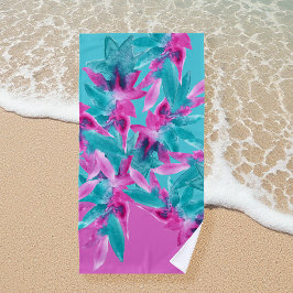 Toalla De Playa Flores hawaianas de color rosa turquesa