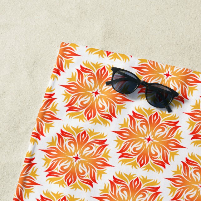 Toalla De Playa Flores naranjas, Patrón De Flores, Patrón Floral (In situ)