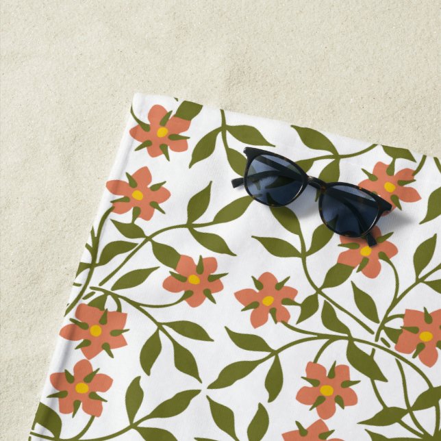 Toalla De Playa Flores naranjas, patrón floral, vegetación, boho (In situ)