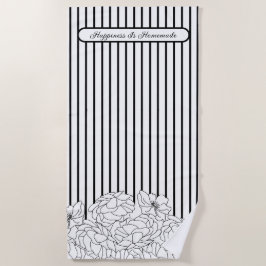 Toalla De Playa Flores negras y blancas con rayas