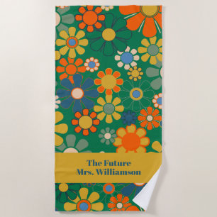 Toalla De Playa Flores retro Groovy 60's 70s Modelo floral Novia