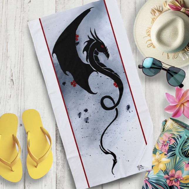 Toalla De Playa Flores rojas azules Dragón negro (Subido por el creador)