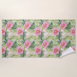 Toalla De Playa Flores rosa tropical