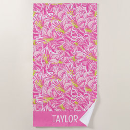 Toalla De Playa Flores rosas de Hibiscus rosa de la playa de Palm 