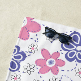 Toalla De Playa Flores rosas retro periwinkle
