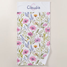 Toalla De Playa Flores silvestres florales de bonito Monogramadas