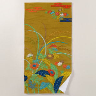 Toalla De Playa Flores silvestres florales japonesas vintage G.A. 