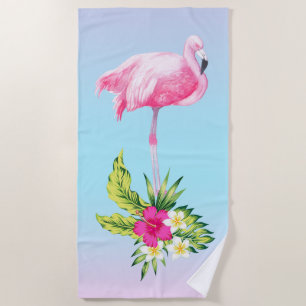Toalla De Playa Flores tropicales Bouquet & Flamingo Rosa