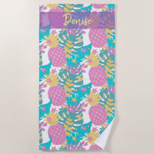 Toalla De Playa Flores tropicales y piñas