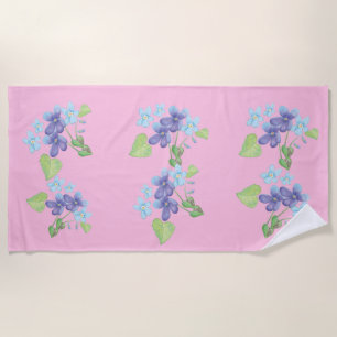 Toalla De Playa Flores violetas silvestres Ilustracion Pastel Rosa