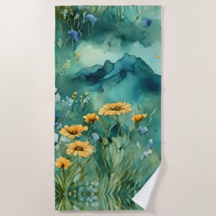 Toalla De Playa Flores virales de paisaje verde suave