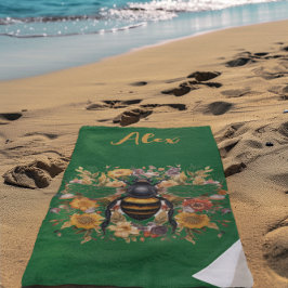 Toalla De Playa Flores y abejas personalizadas -
