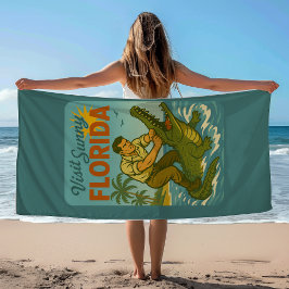 Toalla De Playa Florida Alligator Wrestling | Funny Retro Beach