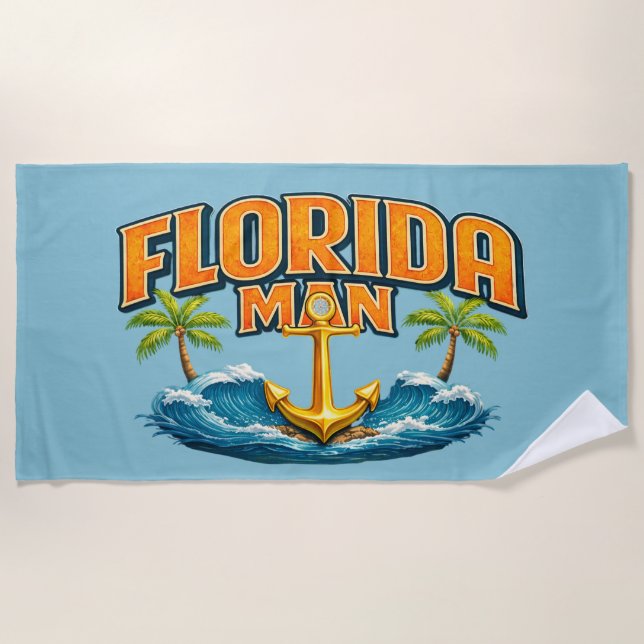 Toalla De Playa Florida Man Coastal Life | Blue Nautical Anchor (Anverso)