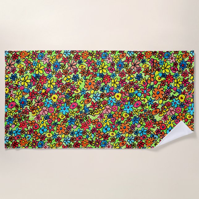 Toalla De Playa Flower de doodles (Anverso)