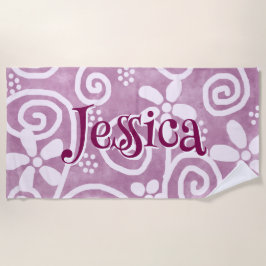 Toalla De Playa Flowers Swirls Pink White Pattern Personalized