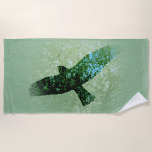 Toalla De Playa Flying Transparent Black Crow Trees Green