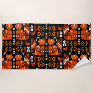 Toalla De Playa Folk Art Fox Y Hen