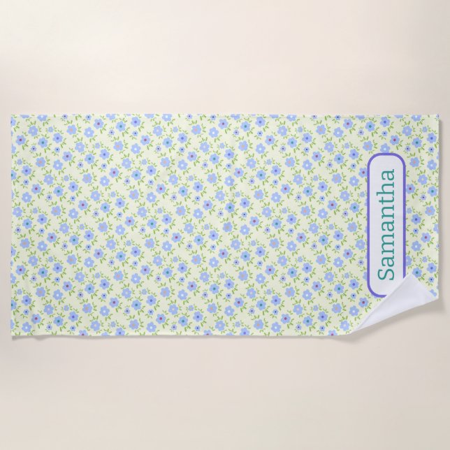 Toalla De Playa Fondo amarillo Flores felices (Anverso)