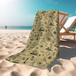 Toalla De Playa Fondo del mapa antiguo del patrón náutico vintage