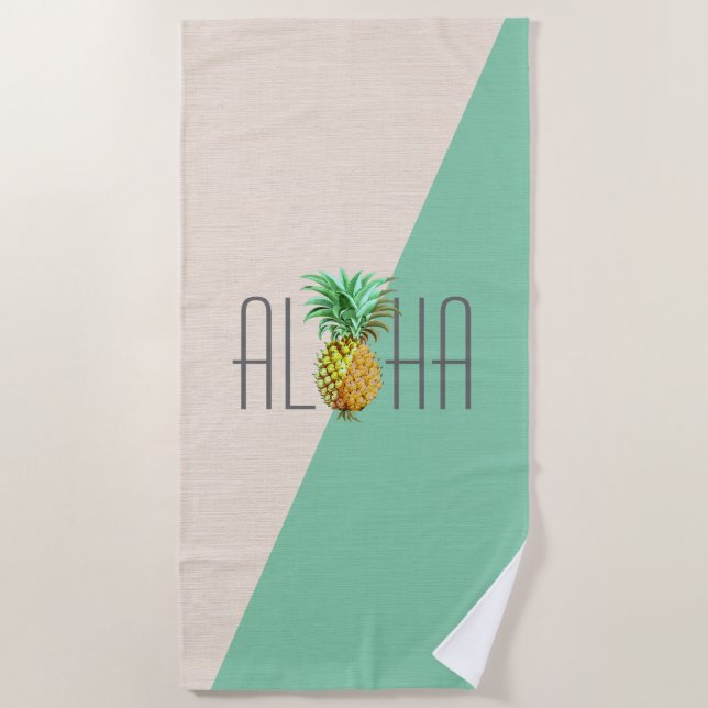 Toalla De Playa Fondo geométrico del ilustracion Aloha Pineapple (Anverso)