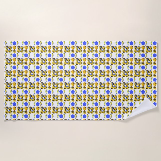 Toalla De Playa Formas de Ilustracion azul amarillo (Anverso)