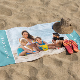 Toalla De Playa Foto de destino de vacaciones personalizado de fam