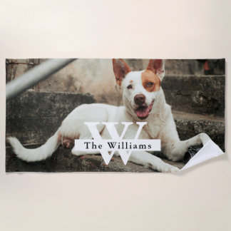 Toalla De Playa Foto de perro personalizada Nombre de familia