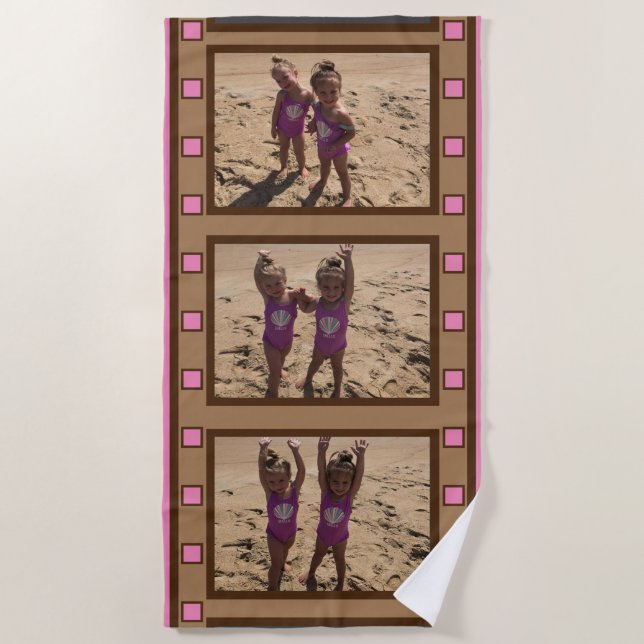 Toalla De Playa Foto personal tira de película retro rosa (Anverso)