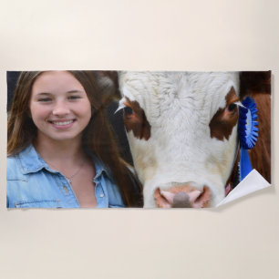 Toalla De Playa Foto personalizada de vaca de exposición ganadera