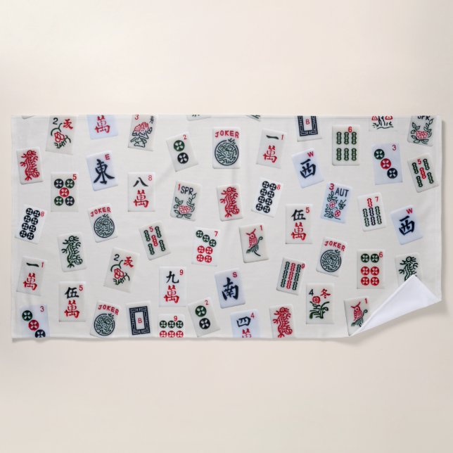 Toalla De Playa Fotografía de mosaicos de MahJong en el fondo de l (Anverso)