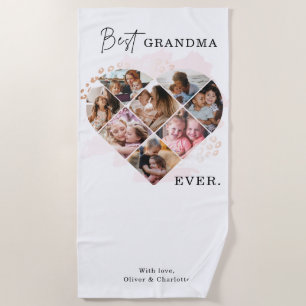 Toalla De Playa Fotografía familiar Mejor Abuela Forma de Corazón