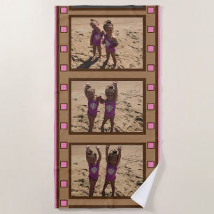 Toalla De Playa Fotos personales Retro Tiras de cine Pink