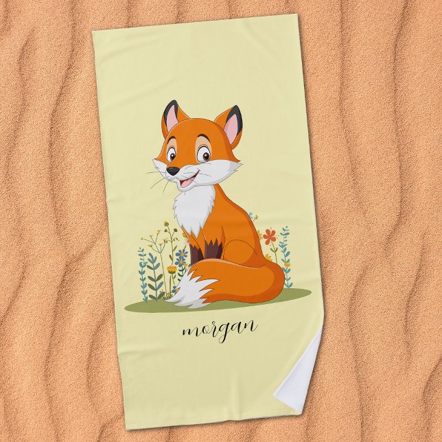 Toalla De Playa Fox con flores, el nombre del niño en amarillo pál (Subido por el creador)