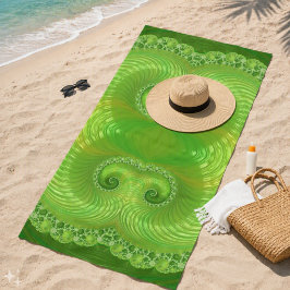 Toalla De Playa Fractal Simétrico Abstracto Verde