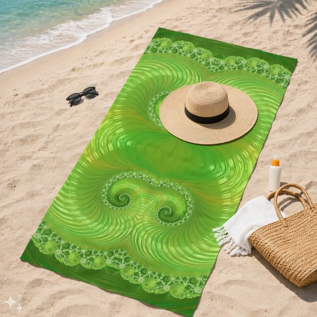 Toalla De Playa Fractal Simétrico Abstracto Verde (Subido por el creador)