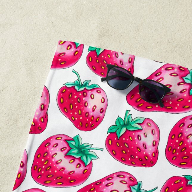 Toalla De Playa Fresa rosada en el fondo blanco (In situ)