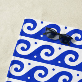 Toalla De Playa Fret griego, patrón de onda mediterránea, azul