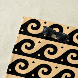 Toalla De Playa Fret griego, patrón de onda mediterránea, marrón