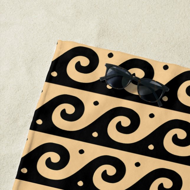 Toalla De Playa Fret griego, patrón de onda mediterránea, marrón (In situ)