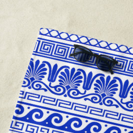 Toalla De Playa Fret griego, patrón mediterráneo, azul