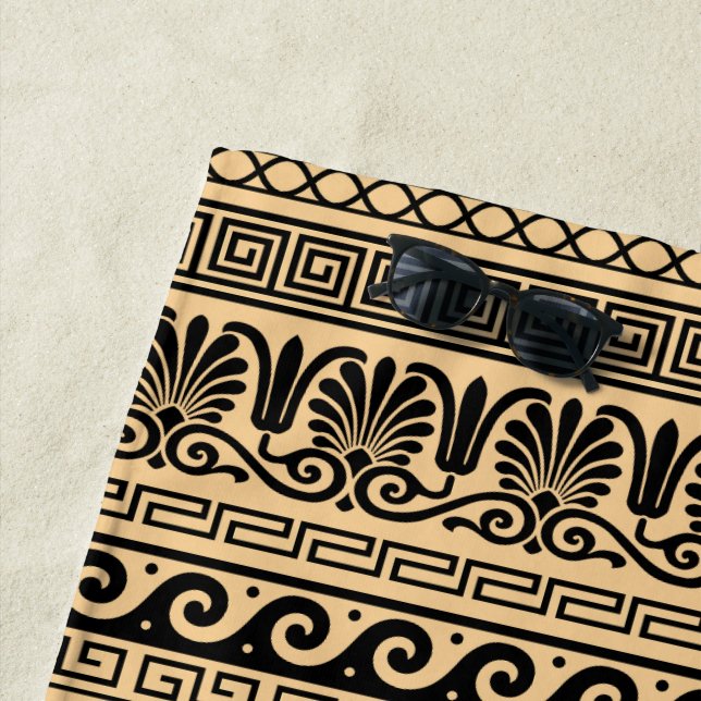 Toalla De Playa Fret griego, patrón mediterráneo, marrón (In situ)