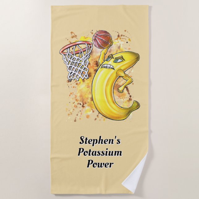 Toalla De Playa Fruity Slam Dunk - Arte Energético Bananero Dibuja (Anverso)