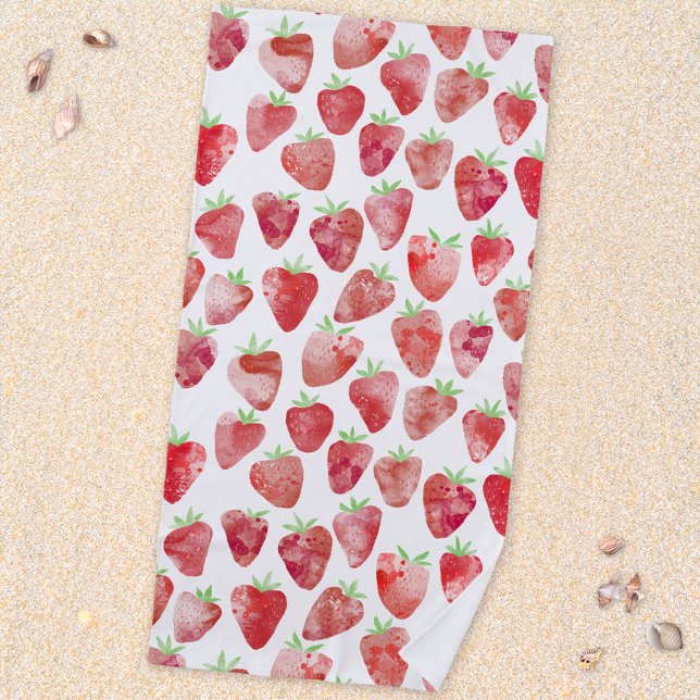 Toalla De Playa Fruta acuática de fresa (Fresh Strawberry fruit watercolor pattern beach towel)