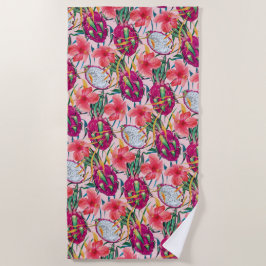 Toalla De Playa Fruta de Dragón Floral Tropical Moderna Palma Verd