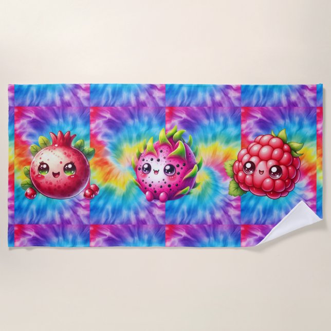 Toalla De Playa Fruta del dragón feliz de tinte (Anverso)