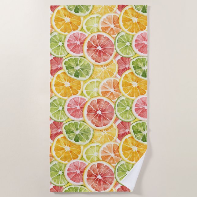 Toalla De Playa Frutas Cítricas Lima Limón Naranja Toronja (Anverso)