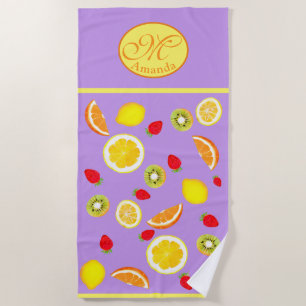 Toalla De Playa Frutas de verano picantes monogramadas