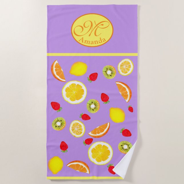 Toalla De Playa Frutas de verano picantes monogramadas (Anverso)